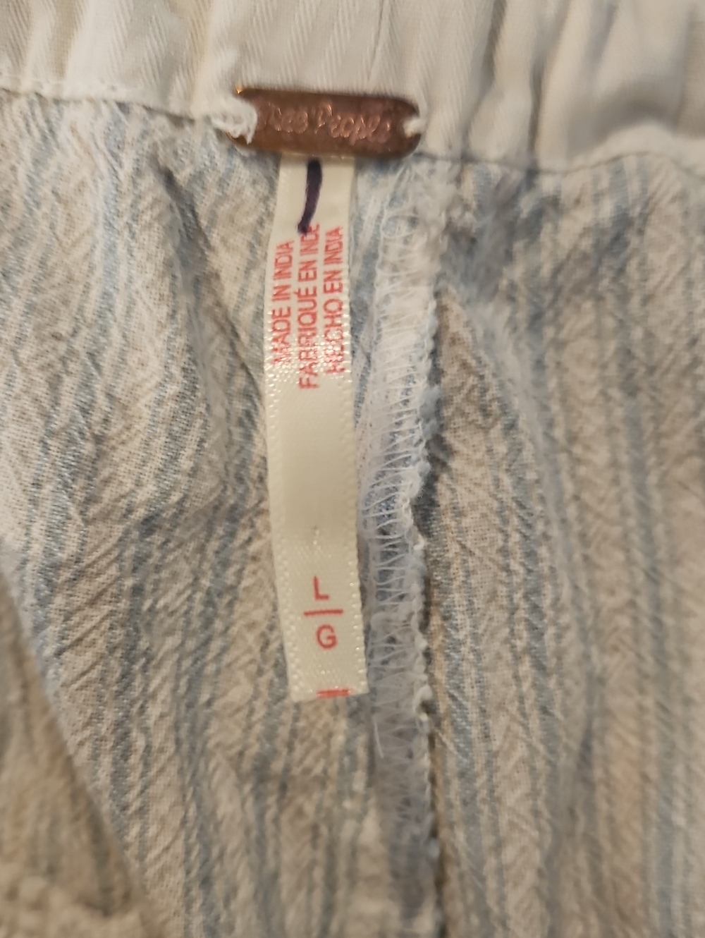Free People Striped Cotton Pants in Cream & Blue Size Large - Picture 3 of 12